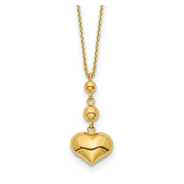 14K Yellow Gold Heart with Beads Necklace Length 18 Inches Quality Gem LLC Bethel, CT