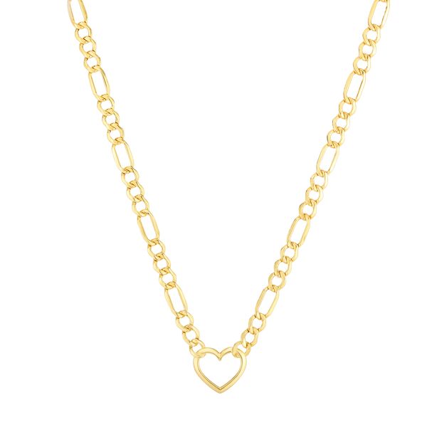 14K Yellow Gold Figaro Heart Necklace Length 18 Inches Quality Gem LLC Bethel, CT