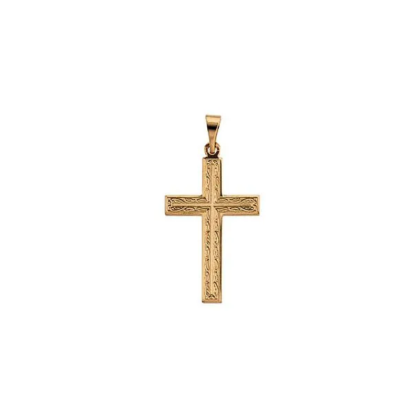 14K Yellow Gold Engraved Cross Pendant Image 2 Quality Gem LLC Bethel, CT