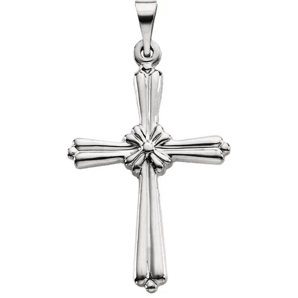 14K White Gold Small Ridged Cross Pendant Image 2 Quality Gem LLC Bethel, CT