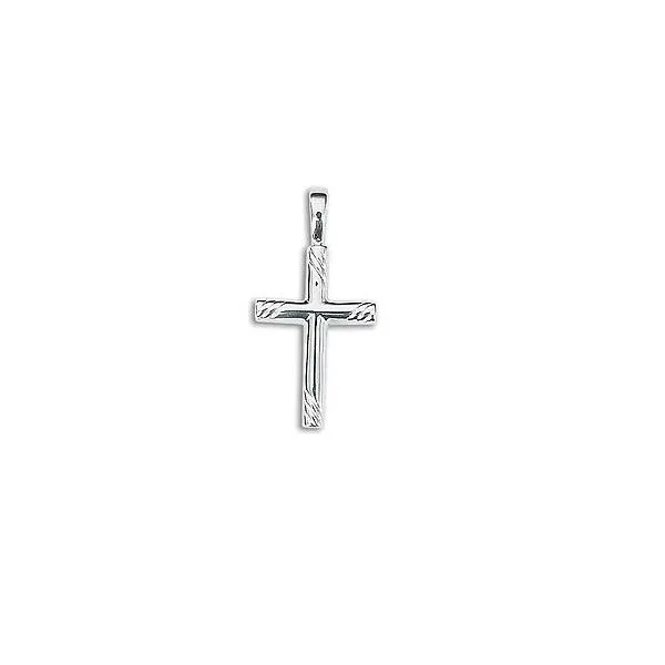 14K White Gold Solid Small Half Round Groove Cross Pendant Quality Gem LLC Bethel, CT