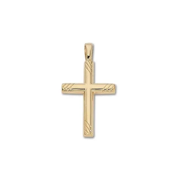 14K Yellow Gold Solid Grooved Cross Pendant Quality Gem LLC Bethel, CT