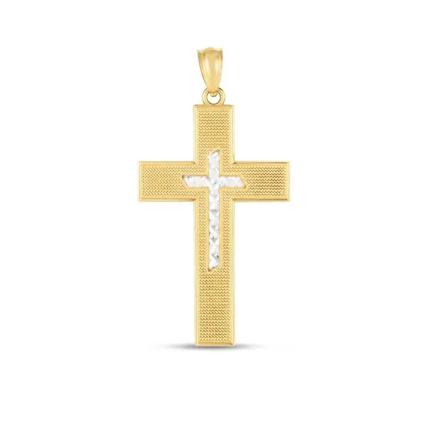 14K Two Tone Textured and Diamond Cut Cross Pendant Quality Gem LLC Bethel, CT