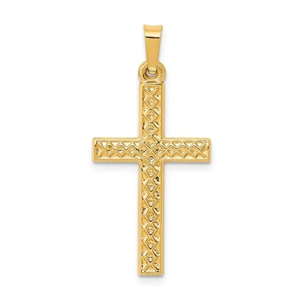 14K Yellow Gold Lattice Textured Cross Pendant Quality Gem LLC Bethel, CT