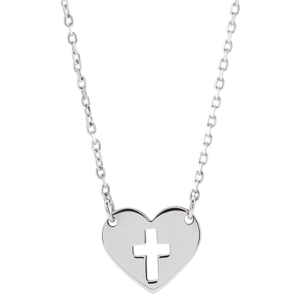 Sterling Silver Heart With Cut Out Cross Necklace Quality Gem LLC Bethel, CT