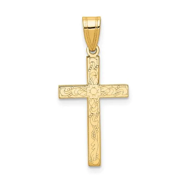 14K yellow Gold Floral Scroll Cross Quality Gem LLC Bethel, CT