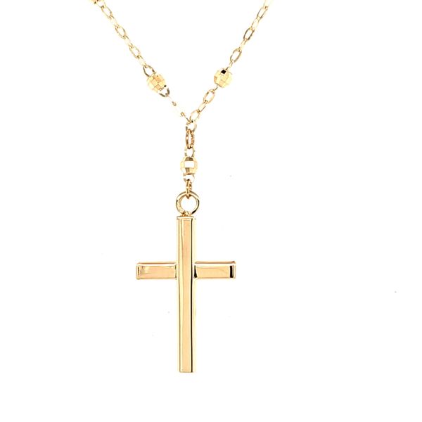 14K Yellow Gold Cross Pendant with 18 Inch Beaded Chain Quality Gem LLC Bethel, CT