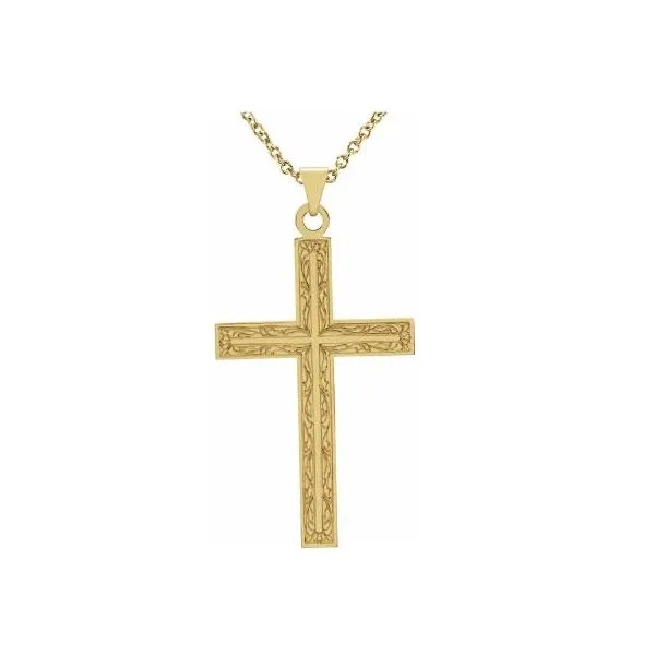 14K Yellow Gold Scroll Cross Pendant Length 18 Inches Quality Gem LLC Bethel, CT