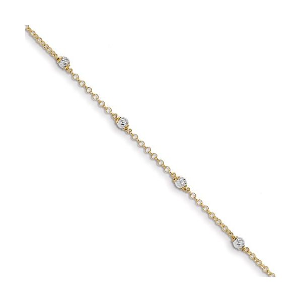 14K Yellow Gold With White Gold Diamond Cut Beads Bracelet Quality Gem LLC Bethel, CT