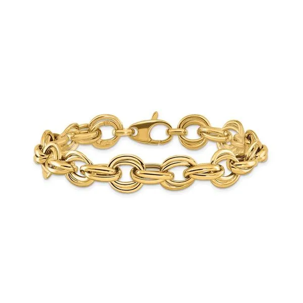 14K Yellow Gold Double Circle Link Bracelet Length 8 Inches Quality Gem LLC Bethel, CT