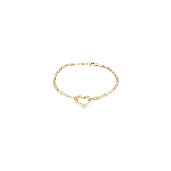 14K Yellow Gold Double Strand Cable Link Open Heart Bracelet Length 7-7.5 Inches Adjustable Quality Gem LLC Bethel, CT