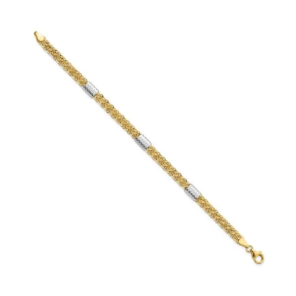 14K Two Tone Polished and Textured Fancy Link Bracelet Image 2 Quality Gem LLC Bethel, CT