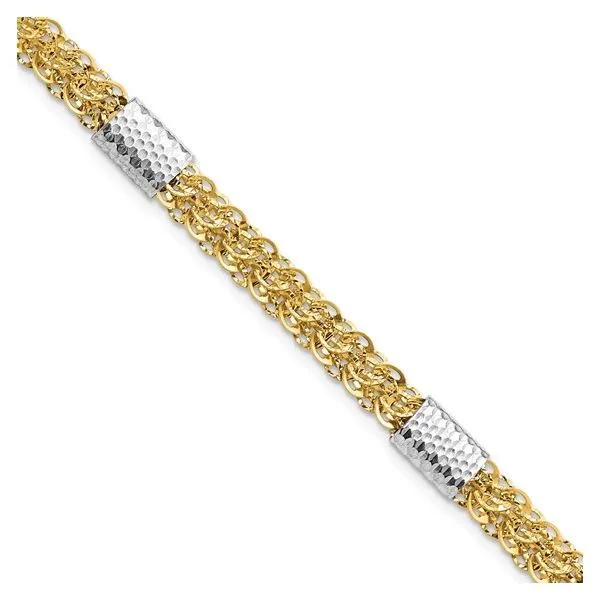 14K Two Tone Polished and Textured Fancy Link Bracelet Quality Gem LLC Bethel, CT