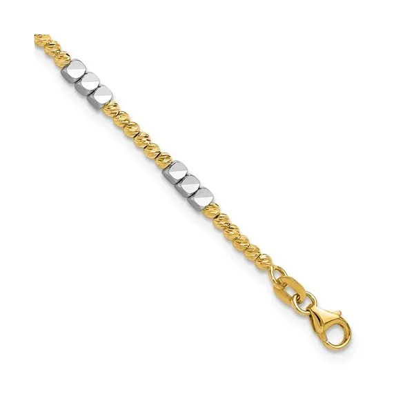 14K Two Tone Diamond Cut Round And Square Beaded Bracelet Length 7.5 Inches Image 3 Quality Gem LLC Bethel, CT