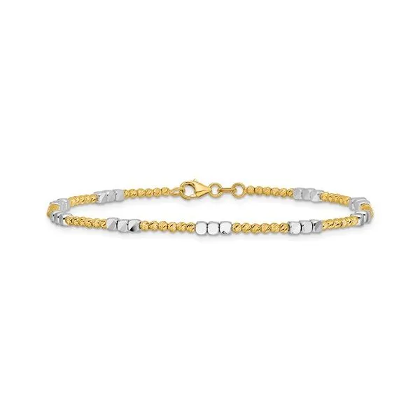 14K Two Tone Diamond Cut Round And Square Beaded Bracelet Length 7.5 Inches Image 4 Quality Gem LLC Bethel, CT