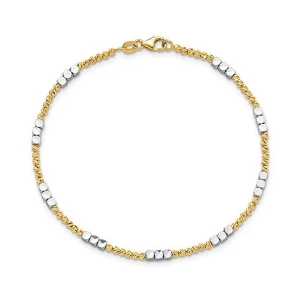 14K Two Tone Diamond Cut Round And Square Beaded Bracelet Length 7.5 Inches Quality Gem LLC Bethel, CT
