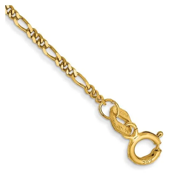 14K Yellow Gold Figaro Ankle Bracelet Length 10 Inches Quality Gem LLC Bethel, CT