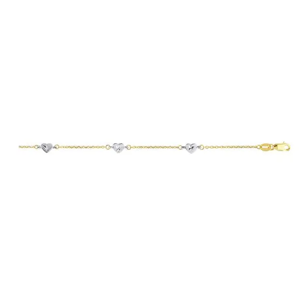 14K Two Tone Heart Station Ankle Braclet Length 9-10 Adjustable Quality Gem LLC Bethel, CT