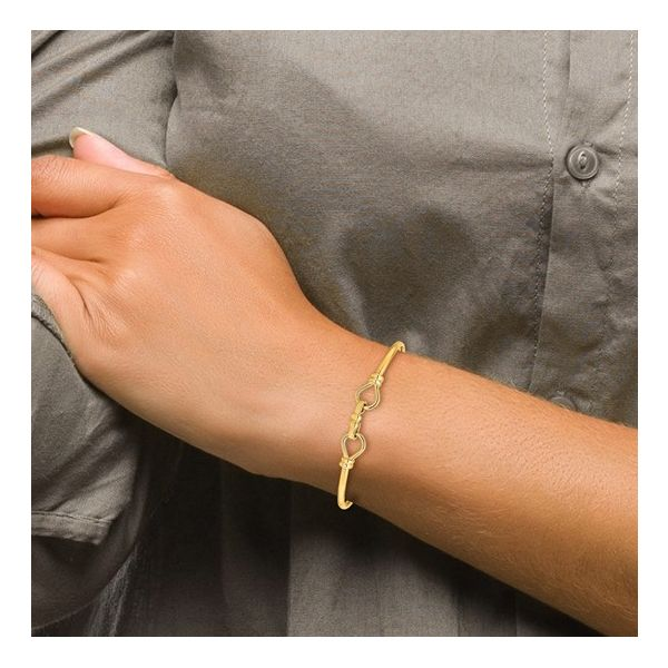 14K Yellow Gold Fancy Flexible Hook Bangle Bracelet Length 7 Inches