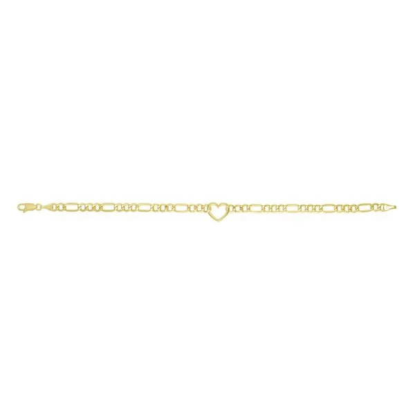 14K Yellow Gold Figaro Heart Bracelet Image 2 Quality Gem LLC Bethel, CT