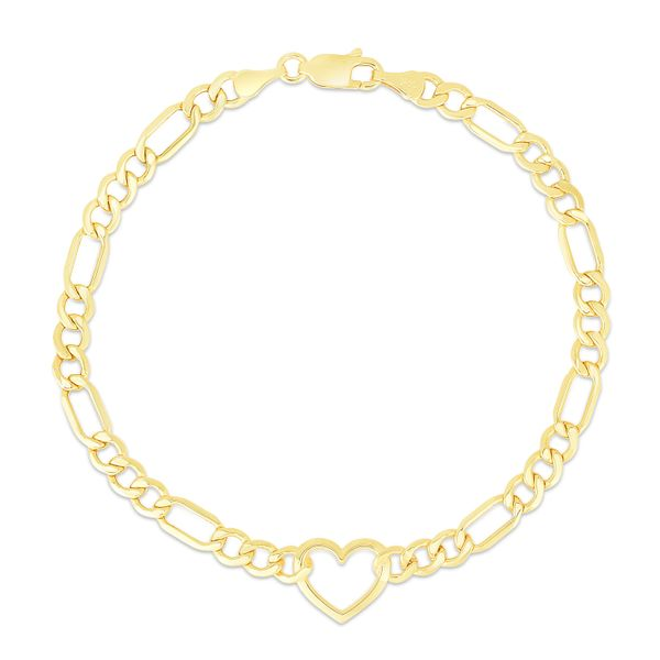 14K Yellow Gold Figaro Heart Bracelet Quality Gem LLC Bethel, CT