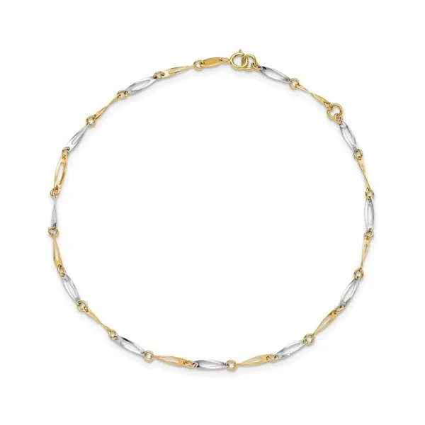 14 Karat Two Tone Twisted Oval Link Ankle Bracelet Length 10 Inches Image 2 Quality Gem LLC Bethel, CT