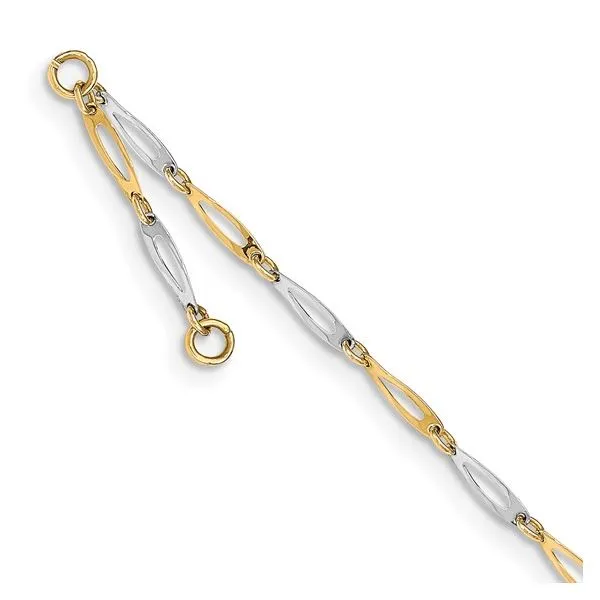14 Karat Two Tone Twisted Oval Link Ankle Bracelet Length 10 Inches Quality Gem LLC Bethel, CT