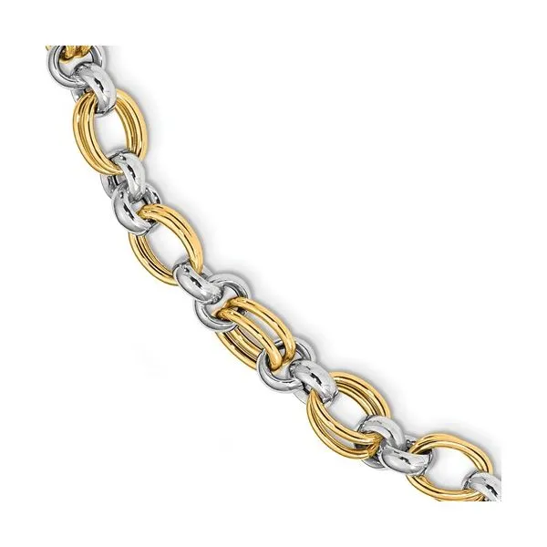 14K Two Tone Polished Double Link Bracelet Image 2 Quality Gem LLC Bethel, CT