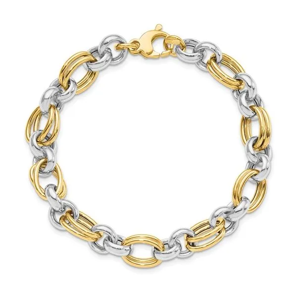 14K Two Tone Polished Double Link Bracelet Quality Gem LLC Bethel, CT