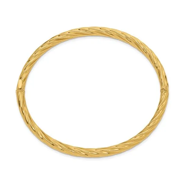 14K Yellow Gold 5mm Wide Textured Hinged Bangle Bracelet Length 8 Inches Image 2 Quality Gem LLC Bethel, CT