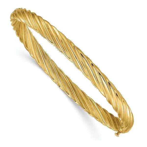 14K Yellow Gold 5mm Wide Textured Hinged Bangle Bracelet Length 8 Inches Quality Gem LLC Bethel, CT