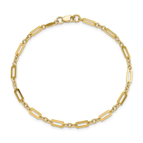 14K Yellow Gold Fancy Rectangle Link Bracelet Length 7.5 Inches Quality Gem LLC Bethel, CT