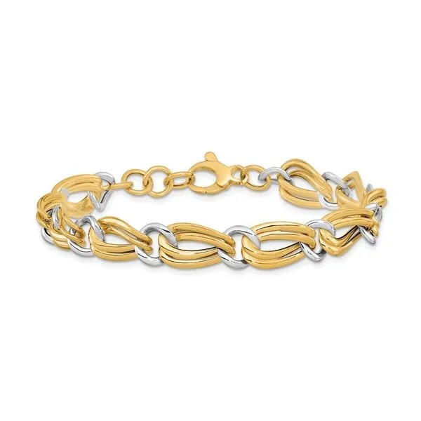 14K Two Tone Fancy Link Bracelet Length 7.5 Inches Quality Gem LLC Bethel, CT