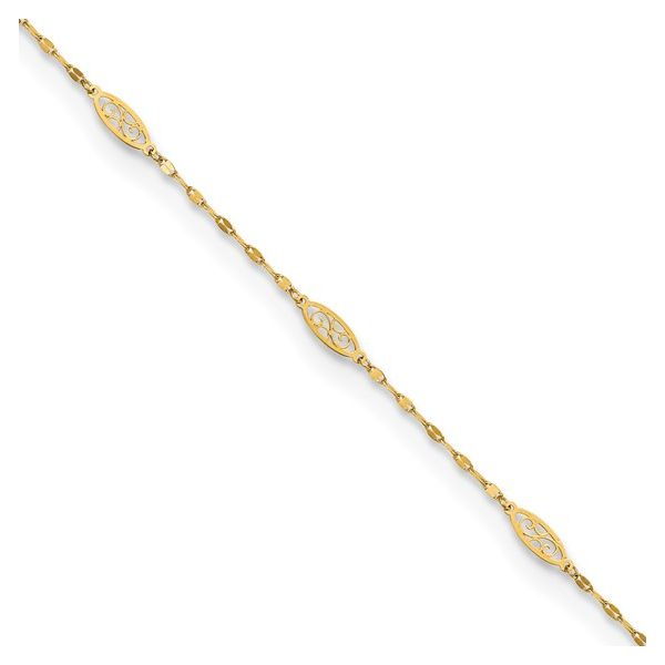 14K Yellow Gold Fancy Filigree Ankle Bracelet Image 3 Quality Gem LLC Bethel, CT