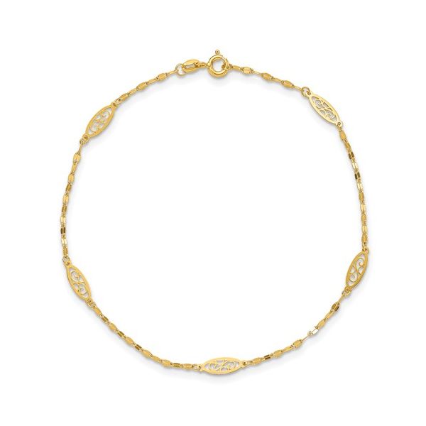 14K Yellow Gold Fancy Filigree Ankle Bracelet Quality Gem LLC Bethel, CT
