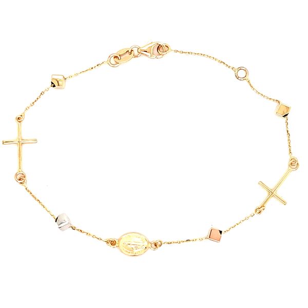 14K Tri Color Cross And Cubes Bracelet Length 6.5-7.25 Inches Adjustable Quality Gem LLC Bethel, CT
