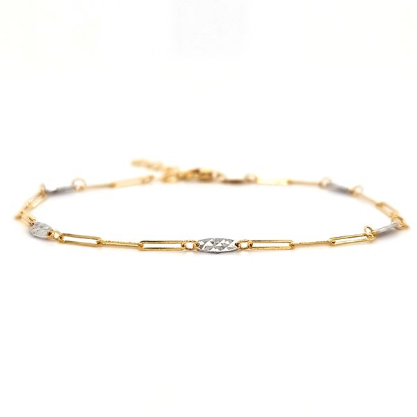 14K Two Tone Ovals And Paperclip Bracelet Length 6.5-7.5 Inches Adjustable Quality Gem LLC Bethel, CT
