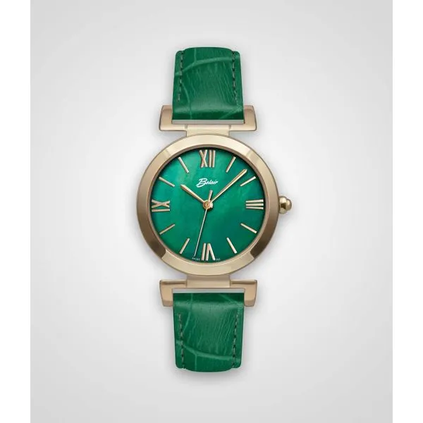 Godltone Stainless Steel Belair Watch with Green Dial and Green Leather Strap Quality Gem LLC Bethel, CT
