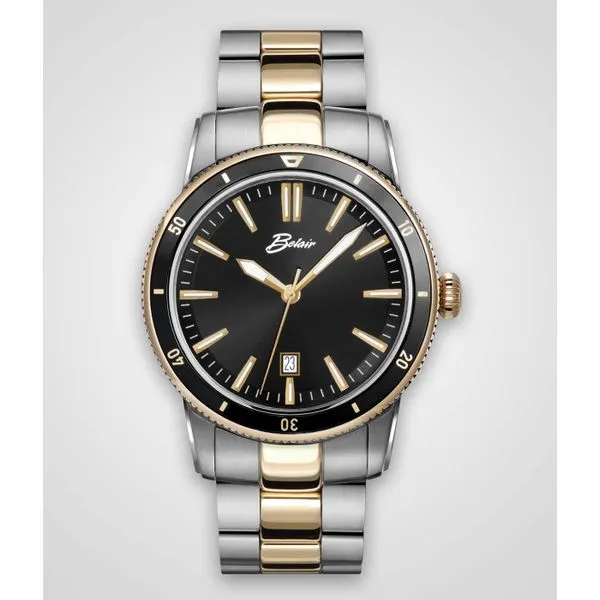 Mens Two Tone Belair Watch with Black Dial Quality Gem LLC Bethel, CT