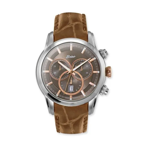 Belair Watch with Brown Deply Band and Rosetone Dial Accents Quality Gem LLC Bethel, CT