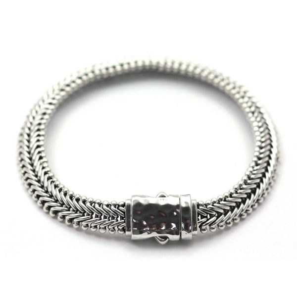 Sterling Silver Flat Flexible Herringbone Bali Bracelet With Hammered Barrel Clasp Quality Gem LLC Bethel, CT