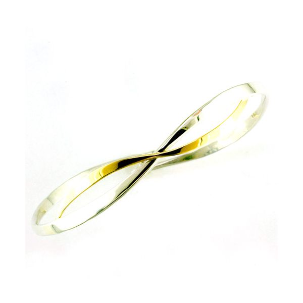 Sterling Silver & 14K Yellow Gold Ribbon Bangle Bracelet Image 2 Quality Gem LLC Bethel, CT