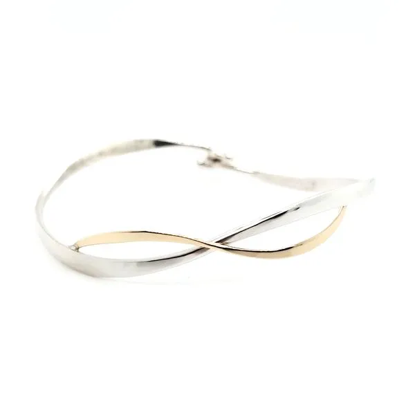 Sterling Silver & 14K Yellow Gold Ribbon Bangle Bracelet Quality Gem LLC Bethel, CT