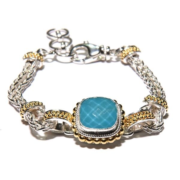 Sterling Silver 18K Gold Vermeil Bali Crystal Quartz over Turquoise Bracelet Image 2 Quality Gem LLC Bethel, CT