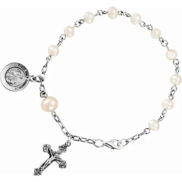 Sterling Silver Freshwater Cultured Pearl First Holy Communion Rosary  Bracelet Quality Gem LLC Bethel, CT