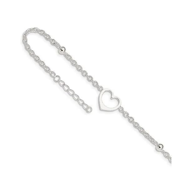 Sterling Silver Open Heart Ankle Bracelet Quality Gem LLC Bethel, CT