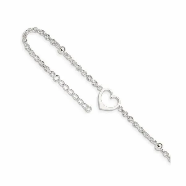 Sterling Silver Open Heart Ankle Bracelet Quality Gem LLC Bethel, CT