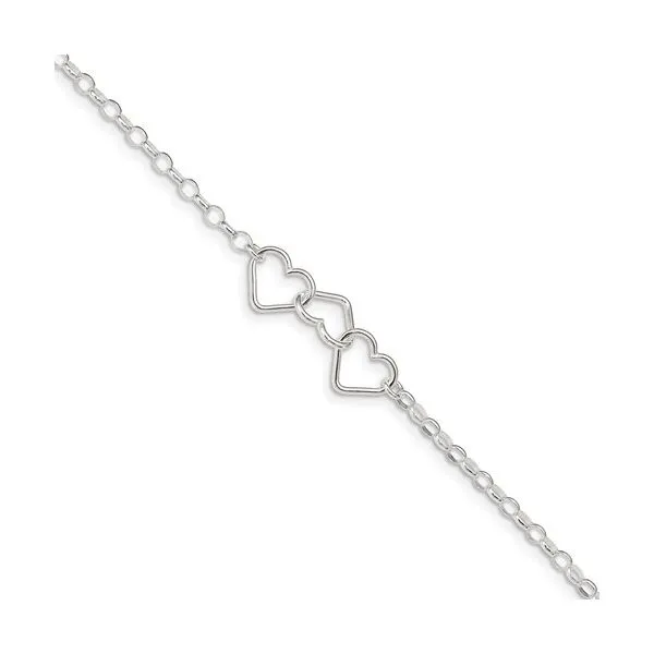 Sterling Silver Interlocking Hearts Ankle Bracelet Quality Gem LLC Bethel, CT