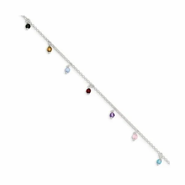 Sterling Silver Multi-Color Dangle Bead Ankle Bracelet Quality Gem LLC Bethel, CT