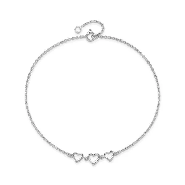 Sterling Silver Three Open Heart Ankle Bracelet Quality Gem LLC Bethel, CT